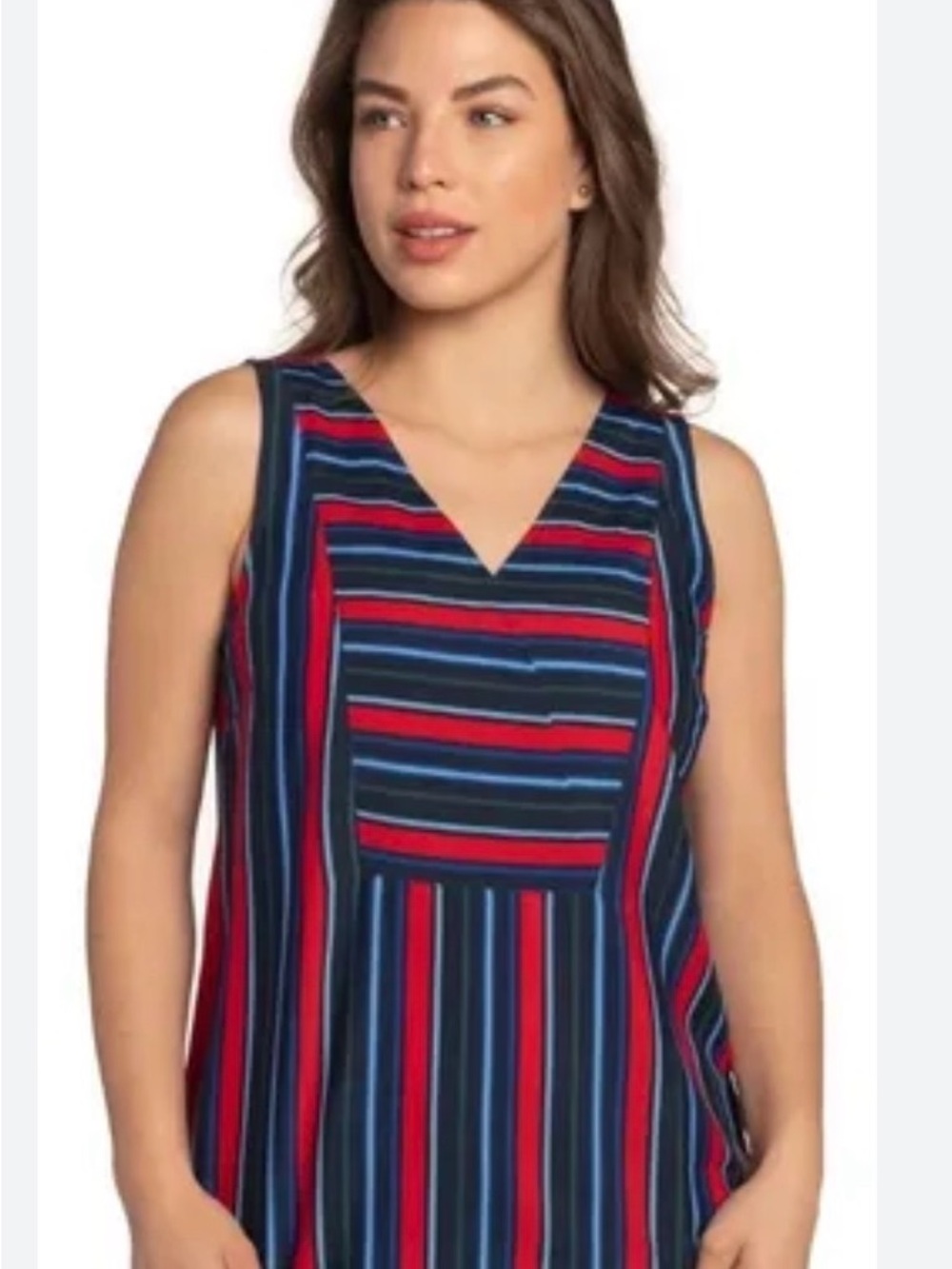 Tommy Hilfiger Striped Sleeveless V-Neck Tank - Navy, Red & Blue